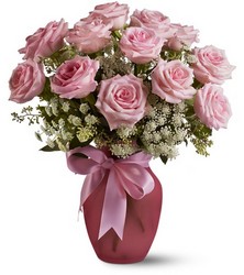 A Dozen Pink Roses and Lace from Weidig's Floral in Chardon, OH
