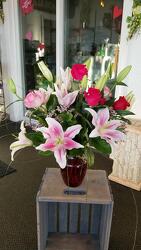 lily and roses from Weidig's Floral in Chardon, OH