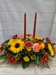 double candle centerpiece from Weidig's Floral in Chardon, OH